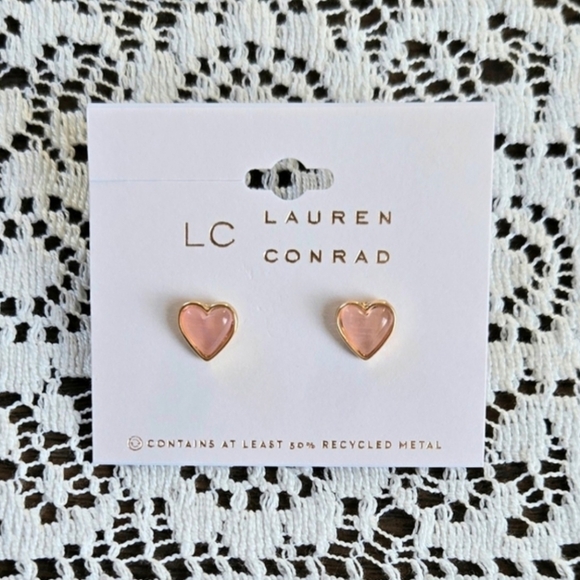 LC Lauren Conrad Jewelry - LC Lauren Conrad Heart Goldtone Pink Earrings